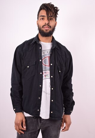 MENS VINTAGE DENIM SHIRT LARGE BLACK 90'S