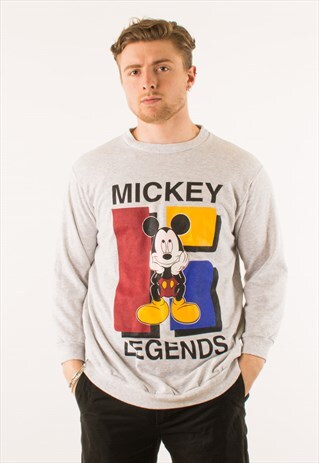 VINTAGE 90S GREY DISNEY MICKEY CREWNECK SWEATSHIRT LARGE