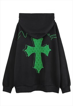 Black Cross embroidered Graphic Oversized Hoodies Y2k