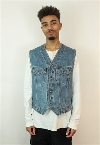 VINTAGE 90'S CALVIN KLEIN SLEEVELESS DENIM TOP, MEDIUM