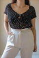VINTAGE 90S SHEER TOP IN BLACK POLKA DOT