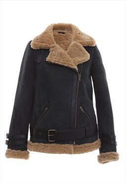Womens Shearling Pilot Jacket - Anthracite Suede / Ginger Cu