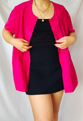 VINTAGE BRIGHT PINK BUTTON UP BLOUSE