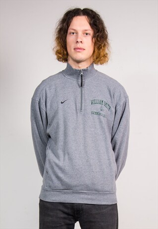 VINTAGE 90'S GREY NIKE SPORTS COLLEGE QUARTER ZIP SWEATER