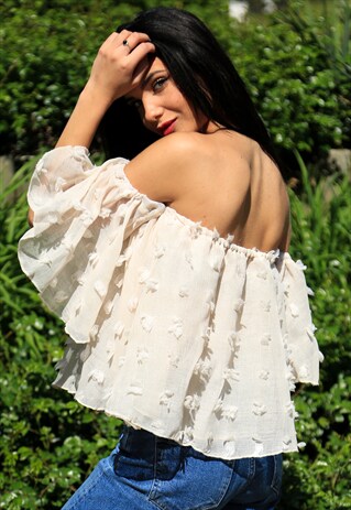 OFF-THE-SHOULDER MESH TOP