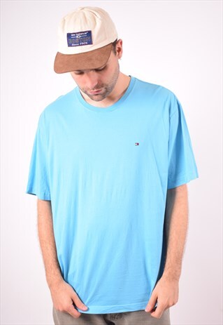 TOMMY HILFIGER MENS VINTAGE T-SHIRT TOP XXL BLUE 90S