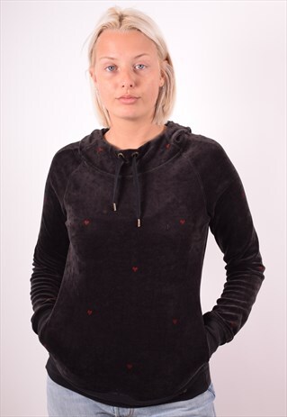 CONVERSE WOMENS VINTAGE HOODIE SWEATER MEDIUM BLACK 90S