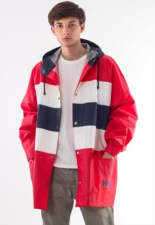 VINTAGE HELLY HANSEN RAIN COAT 90S RED BLUE WHITE