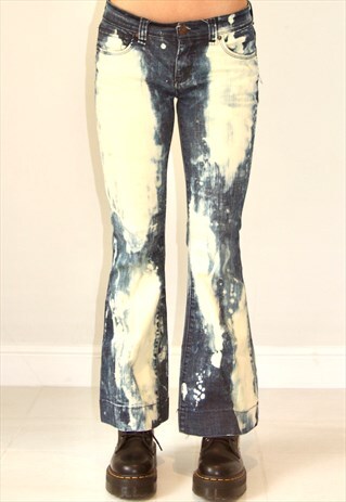 REWORKED DENIM Y2K ANGEL BLEACHED BOOTCUT FLARED JEANS