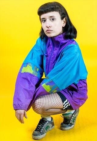 90S GRUNGE RETRO FESTIVAL MULTI COLOURED RAIN MAC