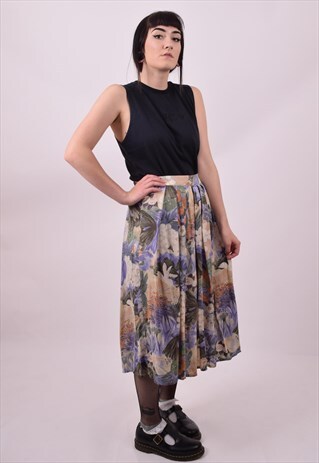VINTAGE 80'S PASTEL CRAZY FLOWER PRINT SKIRT SIZE 14 TO 16