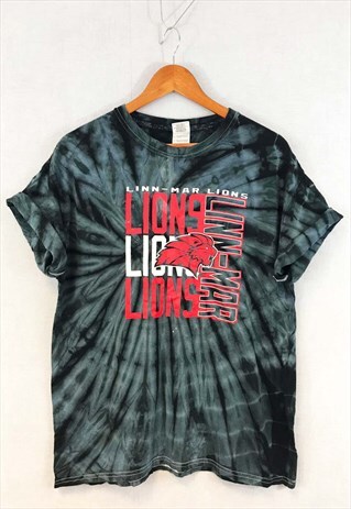 VINTAGE 90S TIE DYE TEE T-SHIRT LIONS GREY RED