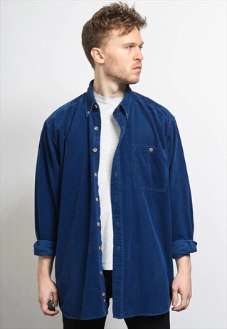 VINTAGE CORDUROY CORD SHIRT BLUE