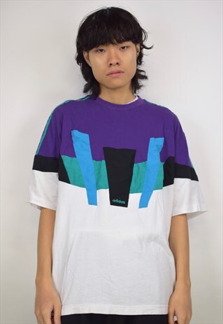 VINTAGE 90S ADIDAS PURPLE/TURQUOISE WHITE T-SHIRT