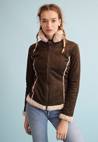 90'S RETRO SHERPA SHEARLING FAUX FUR JACKET