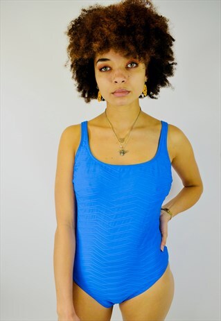 VINTAGE 80'S BLUE TEXTURED FESTIVAL SWIMSUIT BOHO BODYSUIT