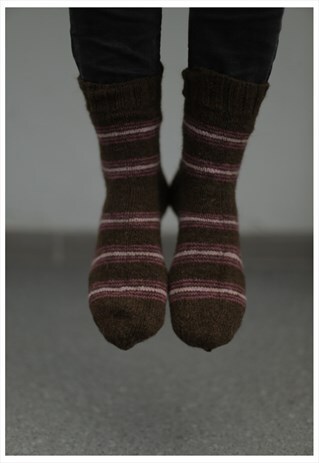BROWN STRIPED HANDMADE KNITTED WOOL SOCKS