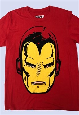 Red Yellow T-Shirt Mens Large Graphic Iron Man Cotton 