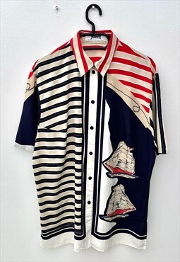 Vintage Yarell 90s silk blouse multicoloured nautical UK 16 