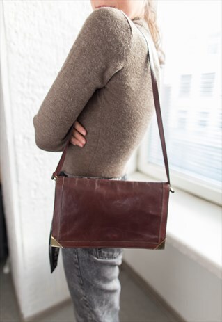 VINTAGE 70'S BROWN LEATHER SHOULDER BAG