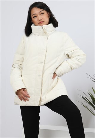 VINTAGE TOMMY HILFIGER CREAM XL PUFFER PADDED JACKET