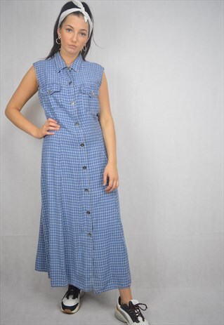 VINTAGE SUMMER BLUE DENIM FESTIVAL DRESS