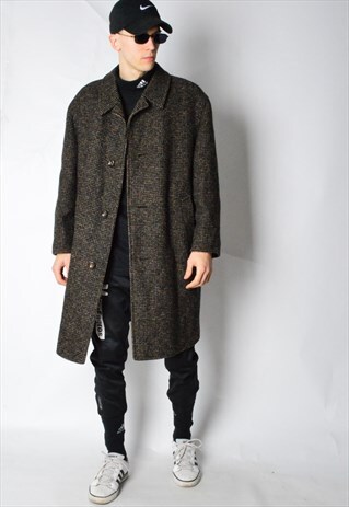 VINTAGE 60S BLACK AND BROWN CHECK WINTER COAT