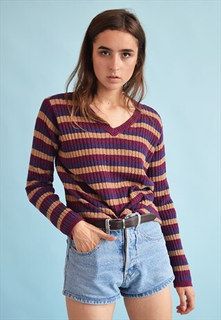 90'S RETRO STRIPED OVERSIZED KNIT TEEN JUMPER