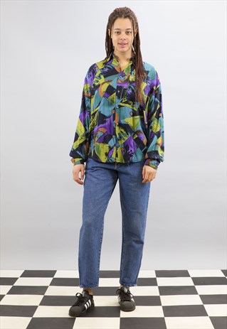 VINTAGE CRAZY PATTERN JINGLERS VISCOSE BLOUSE