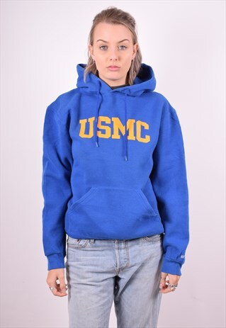 WOMENS VINTAGE HOODIE JUMPER MEDIUM BLUE 90'S