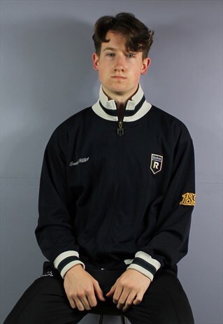 VINTAGE REEBOK TRACK JACKET IN NAVY BLUE WITH EMBROIDERED PA
