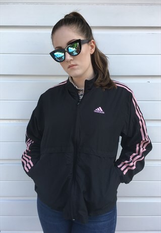 WOMENS ADIDAS JACKET FESTIVAL BLACK 3 STRIPE ADIDAS ZIPPER