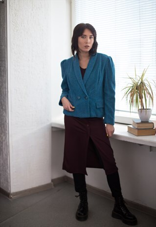 VINTAGE 80'S BLUE CROPPED PUFF SLEEVED JACKET