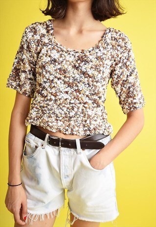 90'S RETRO BOBBLE NORMCORE KNIT OVERSIZED CROPPED JUMPER TOP