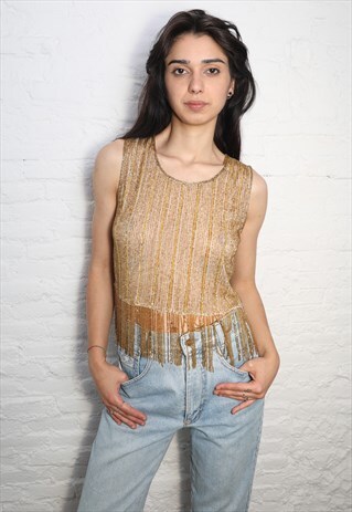 VINTAGE GOLDEN FRINGED T-SHIRT