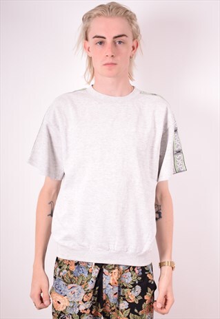 ASICS MENS VINTAGE T-SHIRT TOP MEDIUM GREY 90S