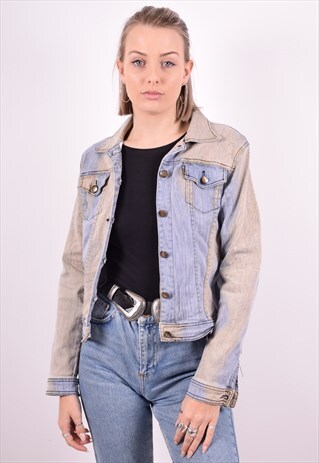 JUST CAVALLI WOMENS VINTAGE DENIM JACKET MEDIUM MULTI 90'S