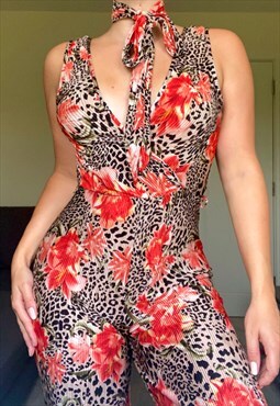 Y2K Floral Leopard Print Jumpsuit