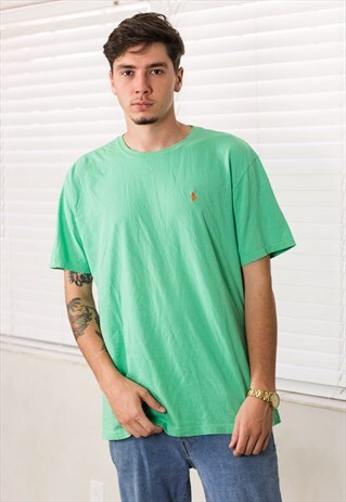 VINTAGE POLO RALPH LAUREN T-SHIRT LOGO PASTEL 90S L 6.4