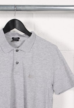 Vintage Hugo Boss Polo Shirt in Grey Short Sleeve Top Medium