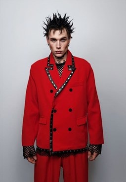 Studded gothic suit faux leather finish tuxedo catwalk red