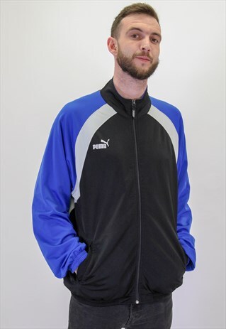 VINTAGE PUMA SHELL JACKET IN BLACK LARGE