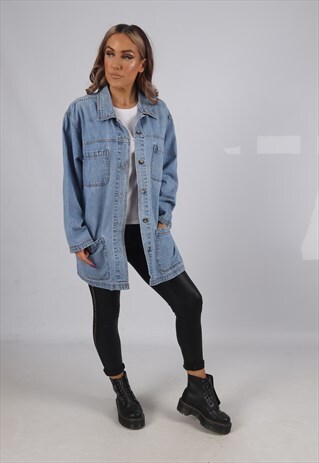 VINTAGE DENIM JACKET OVERSIZED LONGLINE LONG UK 16 XL (95CC)