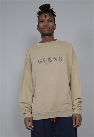 90'S VINTAGE OVERSIZED BEIGE GUESS SWEATER