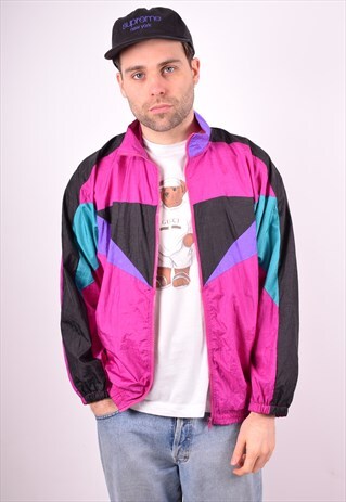 MENS VINTAGE TRACKSUIT TOP JACKET SMALL PURPLE 90S