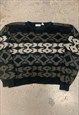 VINTAGE ABSTRACT KNITTED JUMPER FUNKY PATTERNED GRANDAD KNIT