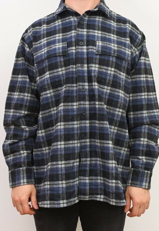 L L BEAN VTG MEN'S L COTTON BLUE FLANNEL SHIRT CASUAL CHECK