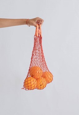 Vintage 70s Boho Soft Plastic Net Tote Bag Hand Bag in Red