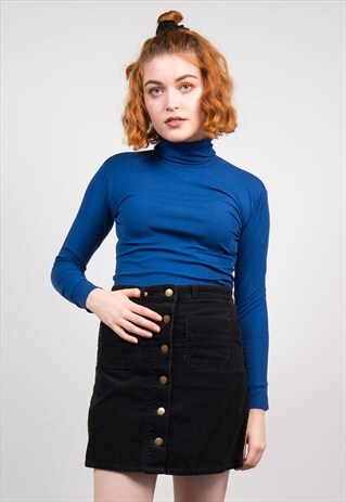 VINTAGE 70'S BLUE ROLL NECK LONG SLEEVE TOP