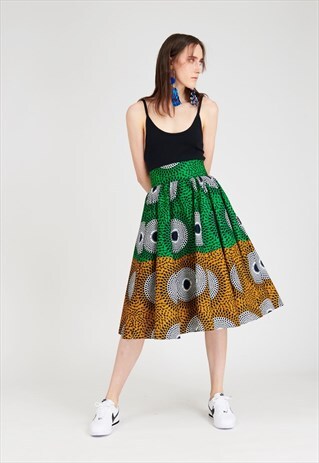 MIDDLE LENGTH SKIRT CD GREEN/BROWN